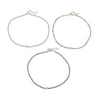 Petite perle en verre de collier 
, perles de rocaille en verre, avec alliage de zinc, avec 1.96inch chaînes de rallonge, coeur, Placage de couleur d'or, trois pièces & pour femme, multicolore Environ 15.6 pouce, Vendu par fixé