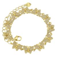 Cubic Zirconia Micro Pave Brass Bracelet, Butterfly, gold color plated, micro pave cubic zirconia & for woman Approx 9.5 Inch 