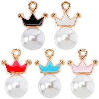 Zinc Alloy Enamel Pendants, with Plastic Pearl, Crown, gold color plated, Unisex Approx 