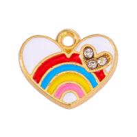 Zinc Alloy Enamel Pendants, Heart, gold color plated, Unisex & with rhinestone, rainbow colors Approx 