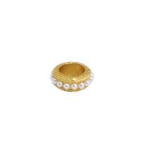 Brass Large Hole Bead, with Plastic Pearl, Round, Vacuum Plating, DIY 