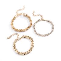 Pulseras de aluminio, fundición, con aluminio, con 5cm extender cadena, chapado en color dorado, tres piezas & Joyería & ajustable & para mujer & con diamantes de imitación, dorado, longitud:16 cm, Vendido por Set