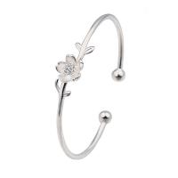 cuproníquel Brazalete, Flor, chapado en platina real, micro arcilla de zirconia cúbica & para mujer, más colores para la opción, 59mm, Vendido por UD