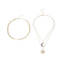 Collier de mode Multi couche, alliage de zinc, soleil, Placage de couleur d'or, trois couches & pour femme & émail & avec strass Environ 12.5 pouce, Environ  14.4 pouce, Environ  16.3 pouce, Vendu par PC