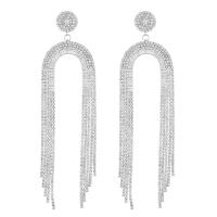 Moda flecos pendientes, aleación de zinc, Patrón Geométrico, chapado, para mujer & con diamantes de imitación, más colores para la opción, 47x172mm, Vendido por Par