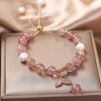 Strawberry Quartz bracelet, avec alliage de zinc, Placage de couleur d'or, pavé de micro zircon & pour femme, rose Environ 7.6 pouce, Vendu par PC