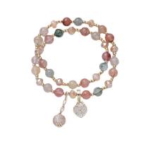 Bracelets quartz, quartz rutile, avec alliage de zinc, Placage de couleur d'or, styles différents pour le choix & pavé de micro zircon & pour femme, multicolore Environ 6.1 pouce