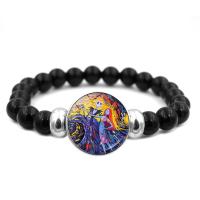 Fashion Time Gem Bracelet Bangle, Resin, with Zinc Alloy, silver color plated, Halloween Design & elastic & Unisex Jet .1 Inch 