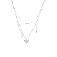 Cubic Zircon Micro Pave Brass Necklace, with 5cm extender chain, Heart, silver color plated, Double Layer & fashion jewelry & micro pave cubic zirconia & for woman, silver color cm 