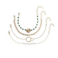 aleación de zinc Pulsera, con Rocallas de vidrio, con 1.96inch extender cadena, chapado en color dorado, 4 piezas & para mujer, longitud:aproximado 6.7 Inch, aproximado  7 Inch, aproximado  7.2 Inch, aproximado  7.4 Inch, Vendido por Set