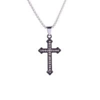 Zink Legierung Straßkette, Zinklegierung, mit 304 Edelstahl Kette, Kreuz, plattiert, unisex & mit Strass, keine, 24x44mm, Länge:27.56 ZollInch, verkauft von PC