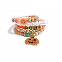 Polymer Ton Armband-Set, mit Kunststoff Perlen & Zinklegierung, goldfarben plattiert, Design für Halloween & 5 Stück & für Frau & Emaille, gemischte Farben, Länge:7.1 ZollInch, 5PCs/setzen, verkauft von setzen