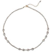 Collier de chaîne en laiton de perles d'eau douce, perle d'eau douce cultivée, avec laiton, avec 1.97inch chaînes de rallonge, bijoux de mode & pour femme, 2.5-3.5mm,6-7mm Environ 16.54 pouce, Vendu par brin