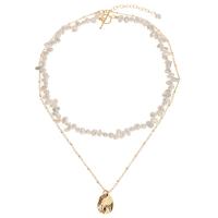 Freshwater Pearl Brass Necklace, with Brass, with 1.97inch extender chain, Double Layer & fashion jewelry & for woman Approx 14.96 Inch, Approx 18.9 Inch 