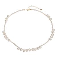 Collier de chaîne en laiton de perles d'eau douce, perle d'eau douce cultivée, avec laiton, avec 1.97inch chaînes de rallonge, Plaqué or 18K, bijoux de mode & pour femme Environ 16.15 pouce, Vendu par brin