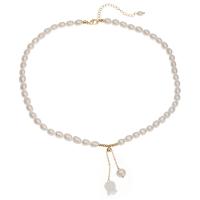 Collier de chaîne en laiton de perles d'eau douce, perle d'eau douce cultivée, avec laiton, avec 1.97inch chaînes de rallonge, Plaqué or 18K, bijoux de mode & pour femme Environ 15.75 pouce, Vendu par brin