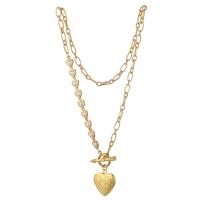 Collar de la joyería de titanio, Partículas de acero, con Perlas plásticas, Corazón, Recubrimiento iónico al vacío, para mujer, dorado, 21x20mm, longitud:40 cm, Vendido por UD