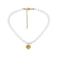 Collier de perles en plastique, perle de plastique, avec Acier titane & cristal, avec 5cm chaînes de rallonge, coeur, Placage ionique sous vide, bijoux de mode & réglable & pour femme cm, Vendu par PC