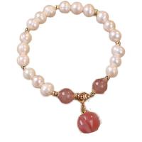 Bracelets de perles, perle d'eau douce cultivée, avec Strawberry Quartz, Rond, Style coréen & pour femme, 5-7mm Environ 6.5 pouce, Vendu par PC