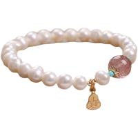 Zink Legierung Perlen Armbänder, Natürliche kultivierte Süßwasserperlen, mit Strawberry Quartz & Zinklegierung, Kalebasse, Koreanischen Stil & für Frau, 6-8mm, Länge:ca. 6.5 ZollInch, verkauft von PC