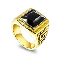 Anillo de dedo de acero Titanium de, Partículas de acero, con diamantes de imitación, Recubrimiento iónico al vacío, diverso tamaño para la opción & para hombre, dorado, Vendido por UD