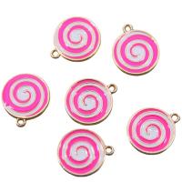 Zinc Alloy Enamel Pendants, Flat Round, KC gold color plated, Unisex, pink Approx 