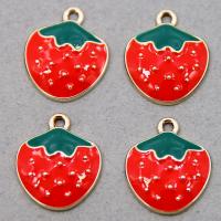 Zinc Alloy Enamel Pendants, Strawberry, KC gold color plated, Unisex, red Approx 