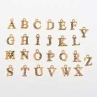 Colgantes de diamantes de imitación de la aleación de zinc, chapado en oro KC, Letras son de la A la Z & unisexo & con diamantes de imitación & mixto, 13x10x3mm, aproximado 26PCs/Bolsa, Vendido por Bolsa