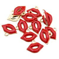 Zinc Alloy Enamel Pendants, Lip, KC gold color plated, Unisex, red Approx 