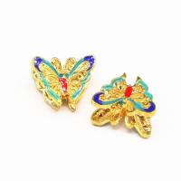 Silber vergoldet Cloisonne Perlen, Zinklegierung, Schmetterling, goldfarben plattiert, DIY & Emaille, goldfarben, 12x13.5mm, verkauft von PC