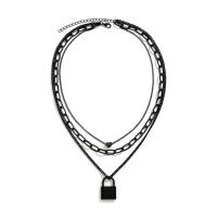 Collier de mode Multi couche, fer, avec alliage de zinc, avec 7cm chaînes de rallonge, cadnas, peinture, bijoux de mode & multicouche & réglable & pour femme, noire cm, 50 cm, Vendu par PC