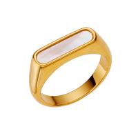 Anillo de dedo de acero Titanium de, Partículas de acero, con Nácar, Recubrimiento iónico al vacío, Joyería & unisexo & diverso tamaño para la opción, dorado, tamaño:6-8, Vendido por UD