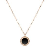 Collier de bijoux de titane, Acier titane, avec 5cm chaînes de rallonge, Plat rond, Placage ionique sous vide, bijoux de mode & avec chiffre romain & pour femme, couleur or rose cm, Vendu par PC