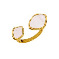 Partículas de acero Anillo de dedo Cuff, con Nácar Blanca, Recubrimiento iónico al vacío, Joyería & unisexo & diverso tamaño para la opción, dorado, tamaño:6-8, Vendido por UD