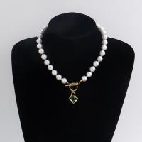 Collier de perles en plastique, alliage de zinc, avec Plastique ABS perle, Placage de couleur d'or, bijoux de mode & pour femme & avec strass, deux couleurs différentes, 20mm cm, Vendu par brin