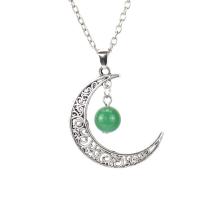 Zinc Alloy Necklace, with Natural Stone, Moon, silver color plated & for woman & hollow Approx 38 cm 