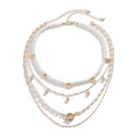 Collier de mode Multi couche, perle de plastique, avec fer & alliage de zinc, avec 7cm chaînes de rallonge, Placage de couleur d'or, bijoux de mode & multicouche & pavé de micro zircon & pour femme cm, 45 cm, Vendu par fixé