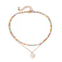 Petite perle en verre de collier 
, Seedbead, avec alliage de zinc, avec 7cm chaînes de rallonge, coeur, Placage de couleur d'or, Double couche & bijoux de mode & pour femme, multicolore cm, 45 cm, Vendu par PC