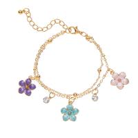 Bracelet d'émail en alliage de zinc, fleur, Placage de couleur d'or, pour femme & avec strass, plus de couleurs à choisir Environ 6.3 pouce, Vendu par PC