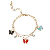 Bracelet d'émail en alliage de zinc, papillon, Placage de couleur d'or, Double couche & pour femme & avec strass, plus de couleurs à choisir Environ 6.3 pouce, Vendu par PC