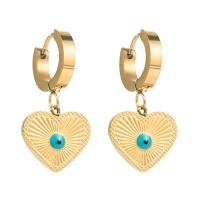 Huggie Hoop Drop Earring, Titanium Steel, with Zinc Alloy, gold color plated, evil eye pattern & for woman & enamel 