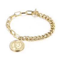 Stainless Steel Charm Bracelet, 304 Stainless Steel, Flat Round, rack plating, for woman 18mm Approx 18 cm 