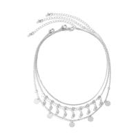 Collier de mode Multi couche, laiton, avec 7cm chaînes de rallonge, Plat rond, Placage, bijoux de mode & multicouche & pour femme & avec strass, plus de couleurs à choisir cm, Vendu par PC