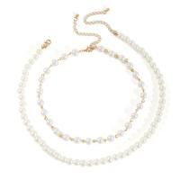 Collier de perles en plastique, perle de plastique, avec alliage de zinc, avec 7cm chaînes de rallonge, Rond, Placage de couleur d'or, Double couche & bijoux de mode & pour femme, blanc cm, 40 cm, Vendu par PC