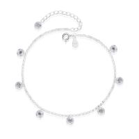 Plata de ley 925 pulsera tobillera, chapado en platina real, Ajustable & micro arcilla de zirconia cúbica & para mujer, color original, 250mm, Vendido por UD