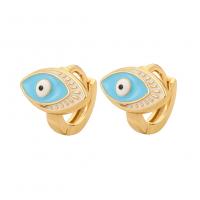 Evil Eye Earrings, Brass, gold color plated, for woman & enamel 