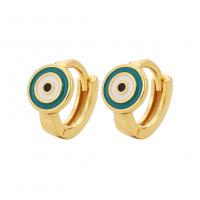 Evil Eye Earrings, Brass, gold color plated, for woman & enamel 