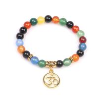 Ágata multicolor Pulsera, con metal, chapado en color dorado, elástico & para mujer, color mixto, longitud:19-20 cm, Vendido por UD