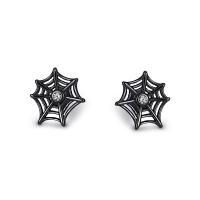 Silver Earring Zircon pavent Sterling, Argent sterling 925, toile d'araignée, pistolet noir plaqué, pavé de micro zircon & pour femme, noire Vendu par paire