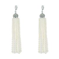 Fashion Fringe Earrings, Zinklegierung, mit Kunststoff Perlen, QuasteTroddel, plattiert, für Frau & mit Strass, 22x91mm, verkauft von Paar